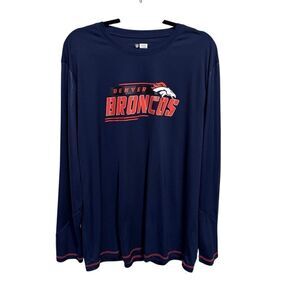 NFL- Unisex- Denver Broncos Navy Long Sleeve Athletic Shirt, Size XL